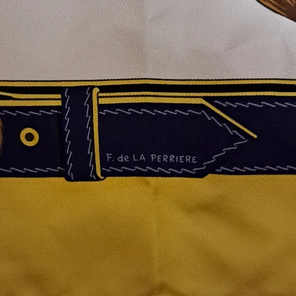 Authentic HERMES Scarf Silk Navy & Yellow
